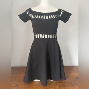 Motel Black Off-Shoulder Cutout Fit & Flare Mini Dress